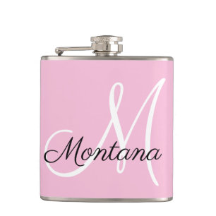 Petaca Girly Monograma Moderno Rosa Elegante Mano Leída