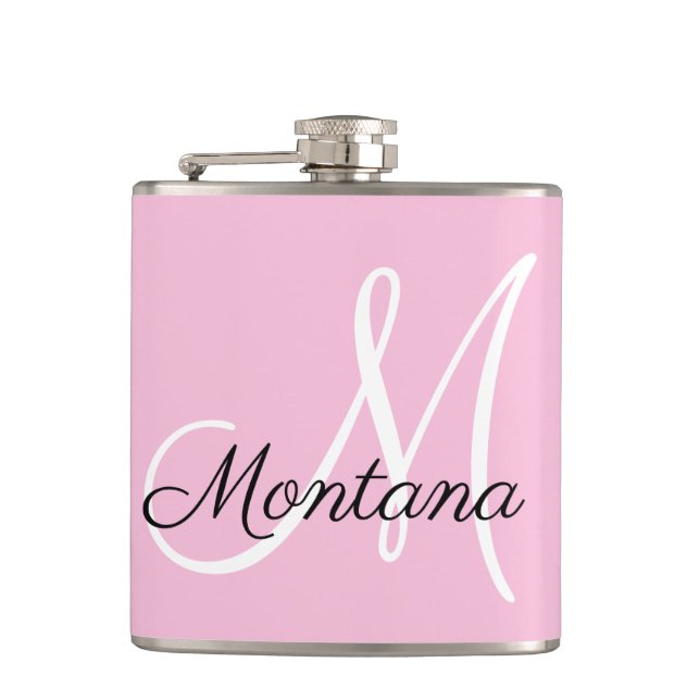 Petaca Girly Monograma Moderno Rosa Elegante Mano Leída (Anverso)