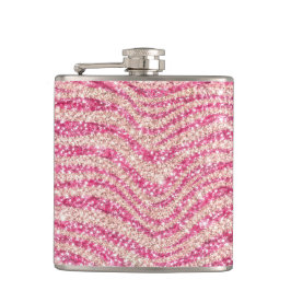 Petaca Girly Pink Blush Glitter Zebra Pattern            