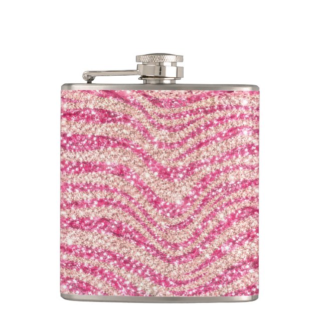 Petaca Girly Pink Blush Glitter Zebra Pattern             (Anverso)