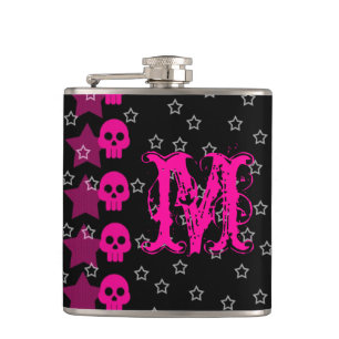 Petaca Girly Skull Punk EMO Rocker Monograma Whiskey Flas