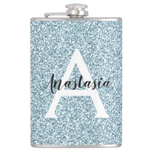 Petaca Glam Azul Plata Brillo Purpurina Monograma Nombre