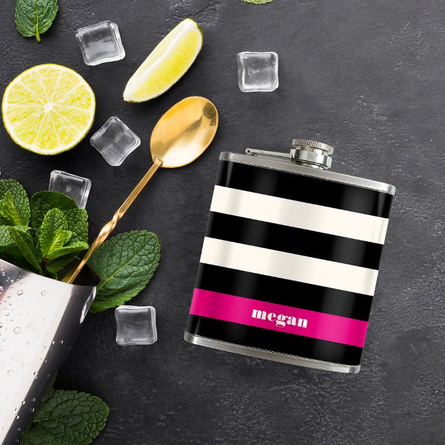 Petaca Glam Black, Cream y Fuchsia Stripe moderno (Subido por el creador)