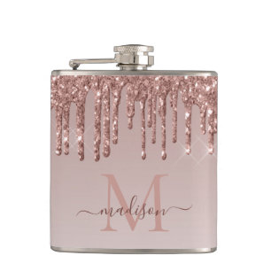 Petaca Glam Rosa Purpurina dorado Perforador Monograma
