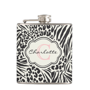 Petaca Glamoroso Personalizado de leopardo de cebra Monog