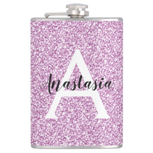 Petaca Glamour Femenino Purpura Brillo Monograma Nombre