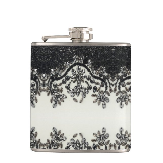 Petaca Glamour vintage negro blanco Patrón floral (Anverso)