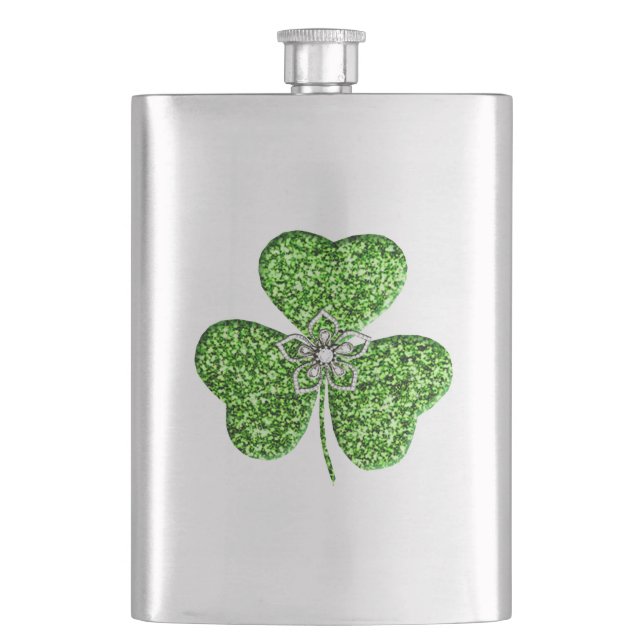 Petaca Glitter Shamrock And Flower Flask (Anverso)