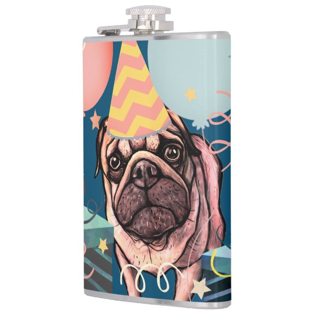 Petaca Globos de celebración de la fiesta de Pug Confeti  (Izquierda)