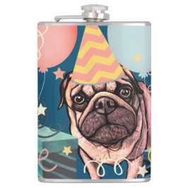 Petaca Globos de celebración de la fiesta de Pug Confeti 