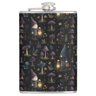 Petaca Gnome de fantasía oscura y patrón de hongos