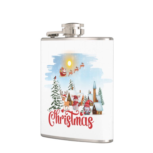 Petaca Gnome lindo, hombre de nieve celebrando vacaciones (Izquierda)