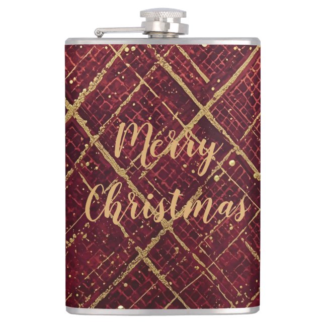 Petaca Gold Red Cross Pattern, Gold Merry Christmas (Anverso)