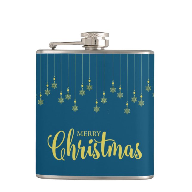 Petaca Golden Snowflakes with  Christmas Quote in Blue (Anverso)