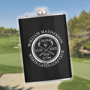 Petaca Golf Hoyo en Uno Personalizado Negro y Blanco