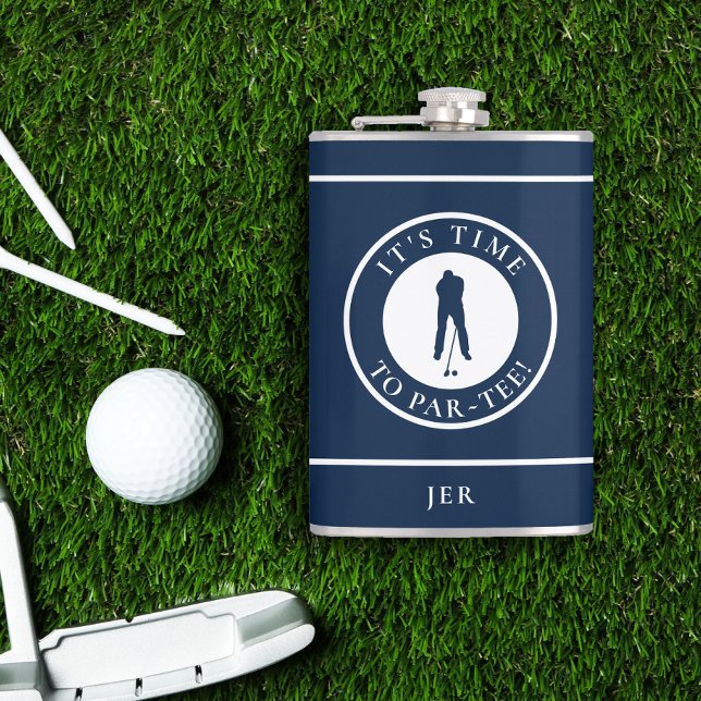 Petaca Golf Par-Tee Monograma divertido para golfista neg (Golf Par-Tee Funny Golfer Monogram Black For Him Flask)