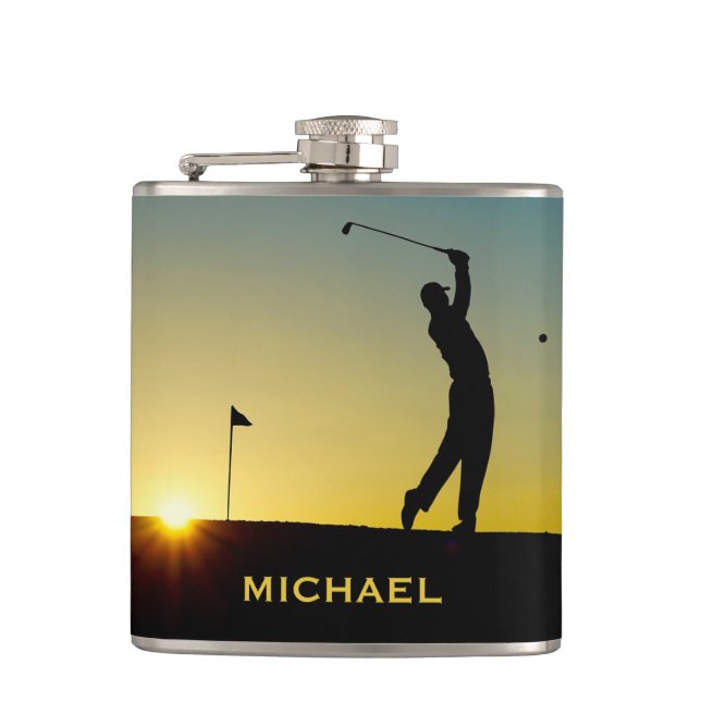 Petaca Golfista al Atardecer Personalizado (Anverso)