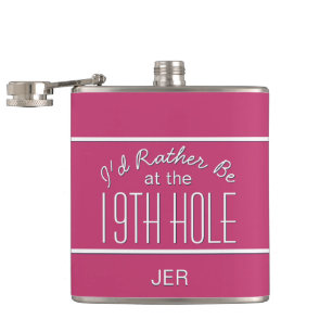Petaca Golfista Divertida Monograma Rosa Personalizado en