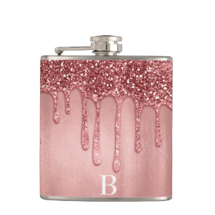 Petaca Goteando en brillo de oro rosa gotas rosadas bonit