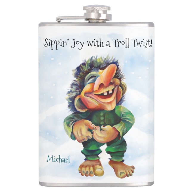 Petaca Graciosa alegría de Troll Hip Flask Sippin’ con un (Anverso)