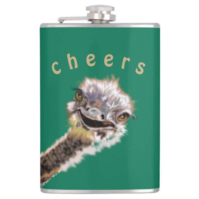 Petaca Gracioso Flask Playful Ostrich Saludos - Tu Texto (Anverso)