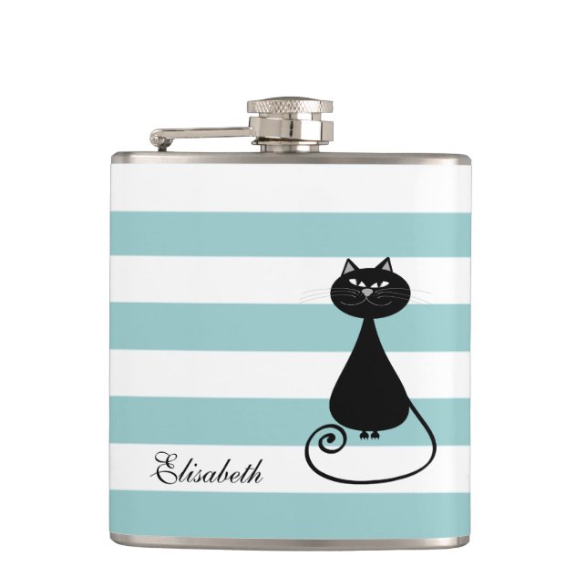Petaca Gracioso gato negro elegante rayas bebé monograma  (Anverso)