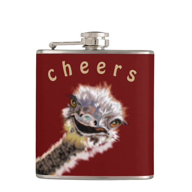 Petaca Gracioso matraz Playful Ostrich Saludos - Texto Pe (Anverso)