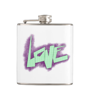 Petaca graffiti de amor morado verde menta tipografía pun
