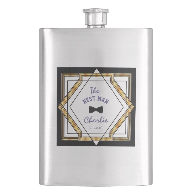 Petaca Gran Gatsby Oro Blanco Art Deco El Mejor HOMBRE (Anverso)