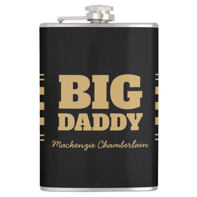 Petaca Gran Papá Cuadrillé Falso Dorado y Negro (Anverso)