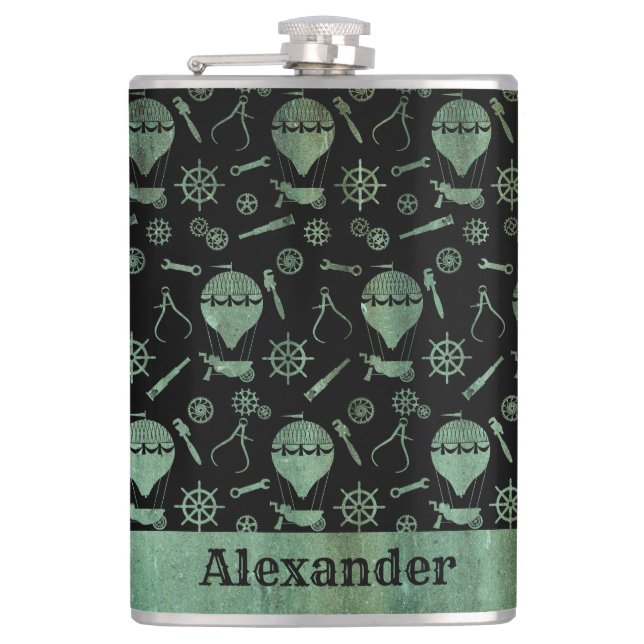 Petaca Gran Personalizado de temas de Steampunk Verdigris (Anverso)