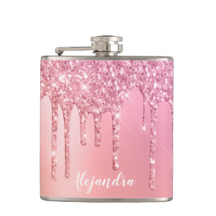 Petaca Grandioso oro rosa rosa y goteo de purpurina de co