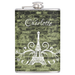 Petaca Green Eiffel Tower Grunge Flask