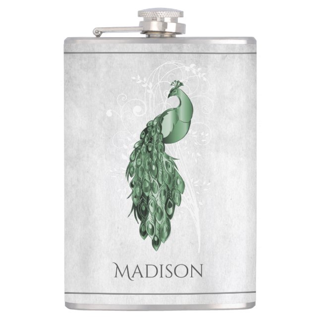 Petaca Green Elegant Peacock Flask (Anverso)