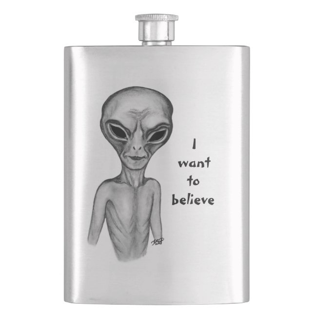 Petaca Grey Alien , quiero creer (Anverso)
