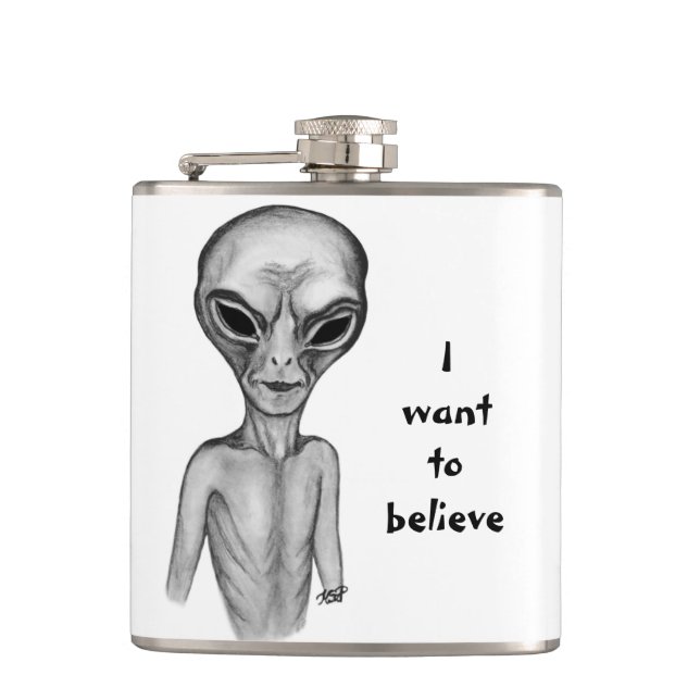 Petaca Grey Alien , quiero creer (Anverso)