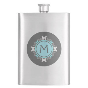 Petaca Gris de azules claros blanco del monograma de la