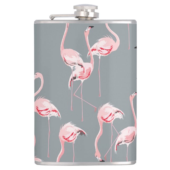 Petaca Gris Flamingo: Patrón Vintage de Seamless. (Anverso)