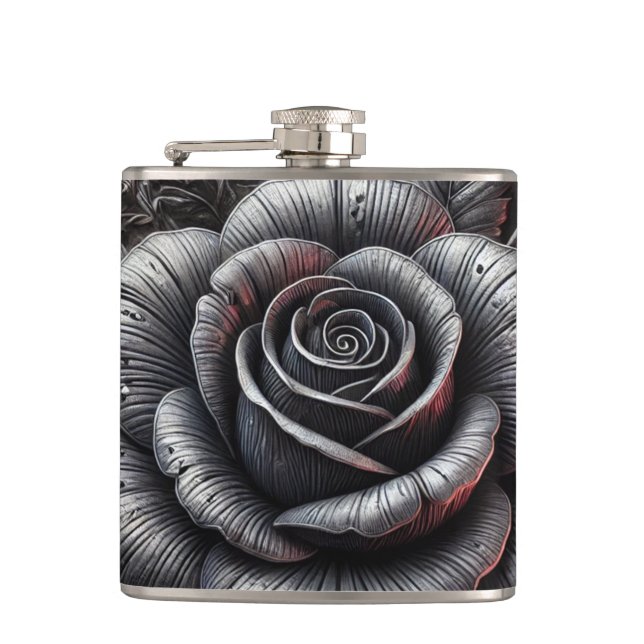 Petaca Gris plateado y Rosa negro Boda gótico elegante (Anverso)