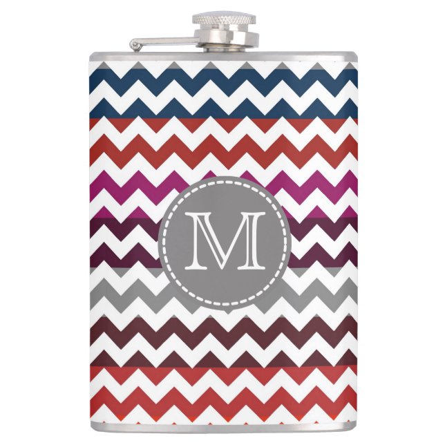 Petaca Gris Rojo Gris Chevron Zigzag Monograma (Anverso)