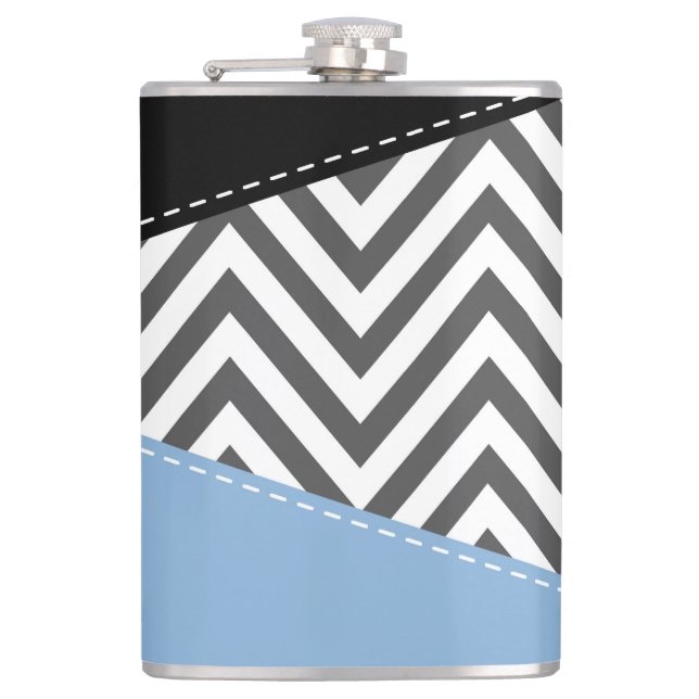 Petaca Gris Zigzag, Gris Chevron, Zigzag Pattern, Azul (Anverso)