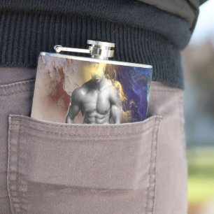 Petaca Grito de la figura muscular masculina en escala de