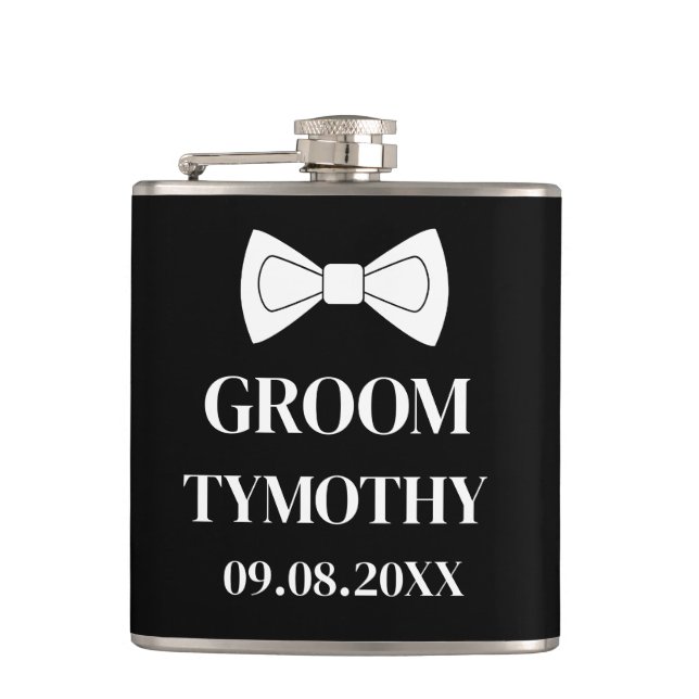 Petaca Groom Black Elegant Modern Gifts Boda (Anverso)