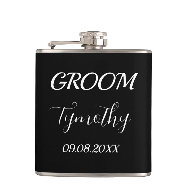 Petaca Groom Black Elegant Simple Gifts Boda (Anverso)
