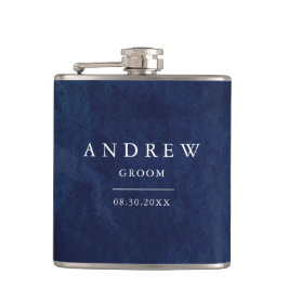 Petaca Groom Gift Watercolor Azul Boda Flask