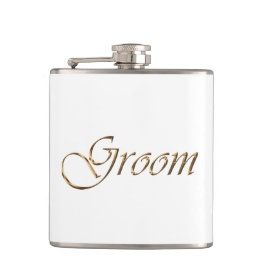 Petaca Groom, guión dorado moda elegante blanco