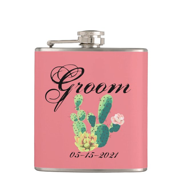 Petaca Groom Whiskey Flask Bohemian Cactus Succulents Des (Anverso)