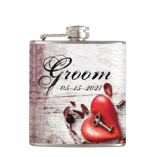 Petaca Groom Whiskey Flask Country Wood Key to my Heart R (Anverso)