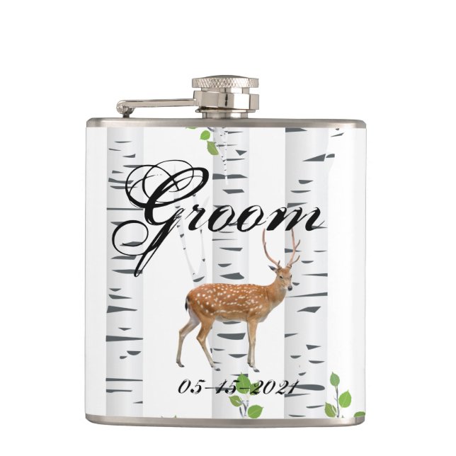 Petaca Groom Whiskey Flask Deer Doe Buck Woodland Huning (Anverso)