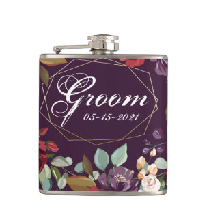 Petaca Groom Whiskey Flask Plum Rosas púrpura Geometro de
